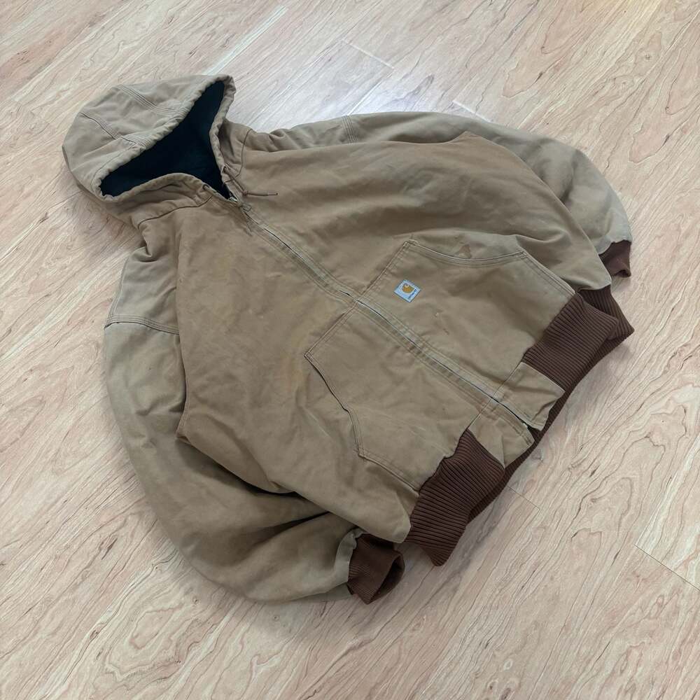 Carhartt Vintage Brown Duck Active Jacket Thermal Lined Hooded Workwear